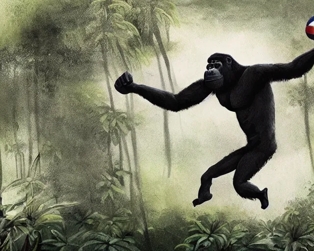 Prompt: a gorilla playing volleyball in a jungle, digital art, in the style of greg rutkowski