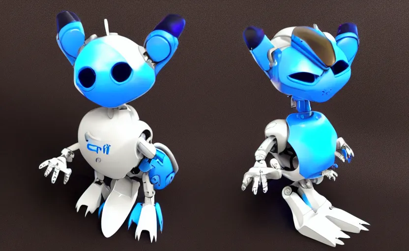 Prompt: cute robotic griffin, white and blue metal, in the style of Pixar, CGI, trending on art station, 8K