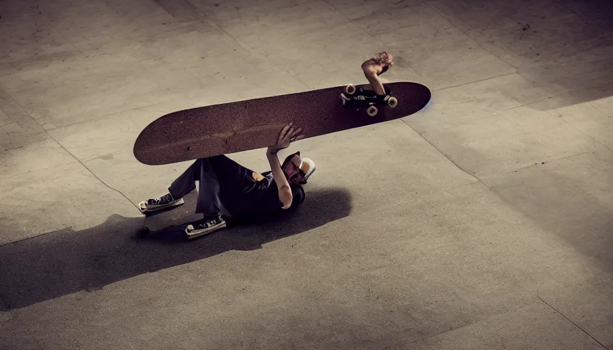 Image similar to man doing a sick trick on his skateboard on top of a open casket at a funeral, realistic photo, moody lighting, award winning photo, contrasting colors