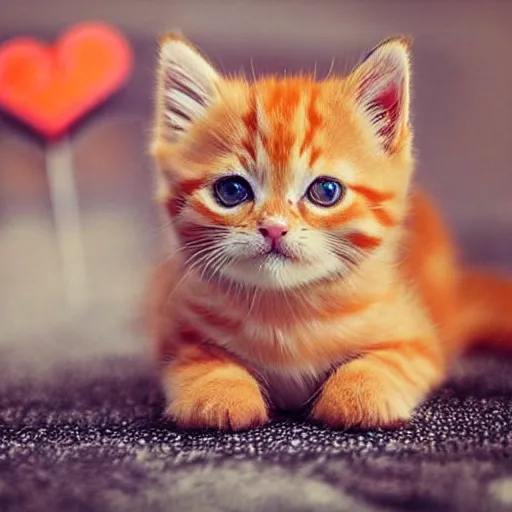 Image similar to cute fluffy orange tabby kitten with a sign that says