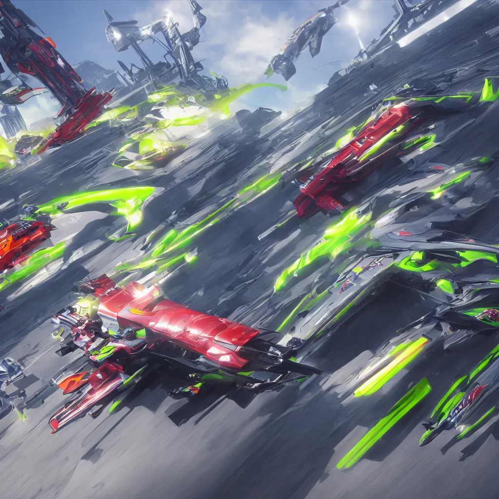 Image similar to detailed render, wipeout ag racing, the designer's republic, cinematic shot, 4 k render, concept art