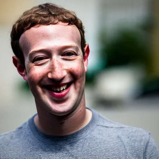 Prompt: 4 k highly detailed portrait photography of mark zuckerberg smiling happy and satisfied