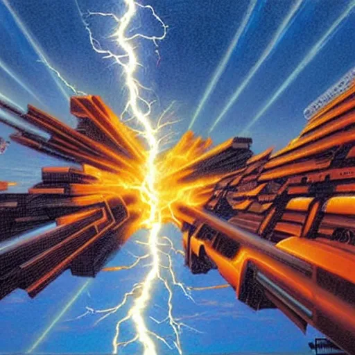 power transformer exploding from lightning strike, Stable Diffusion