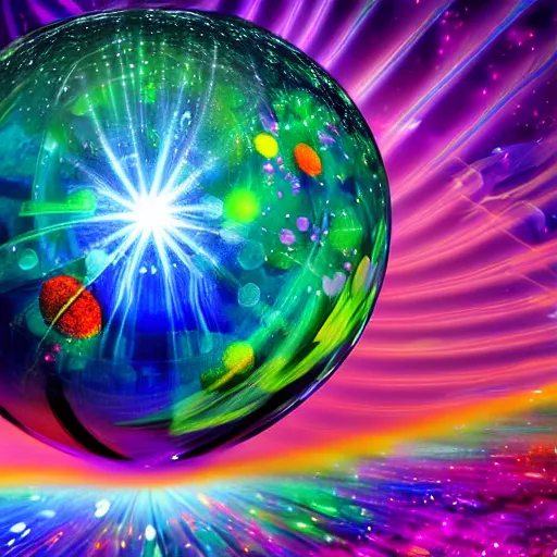 Prompt: cosmos in a glass sphere in a psychedelic background