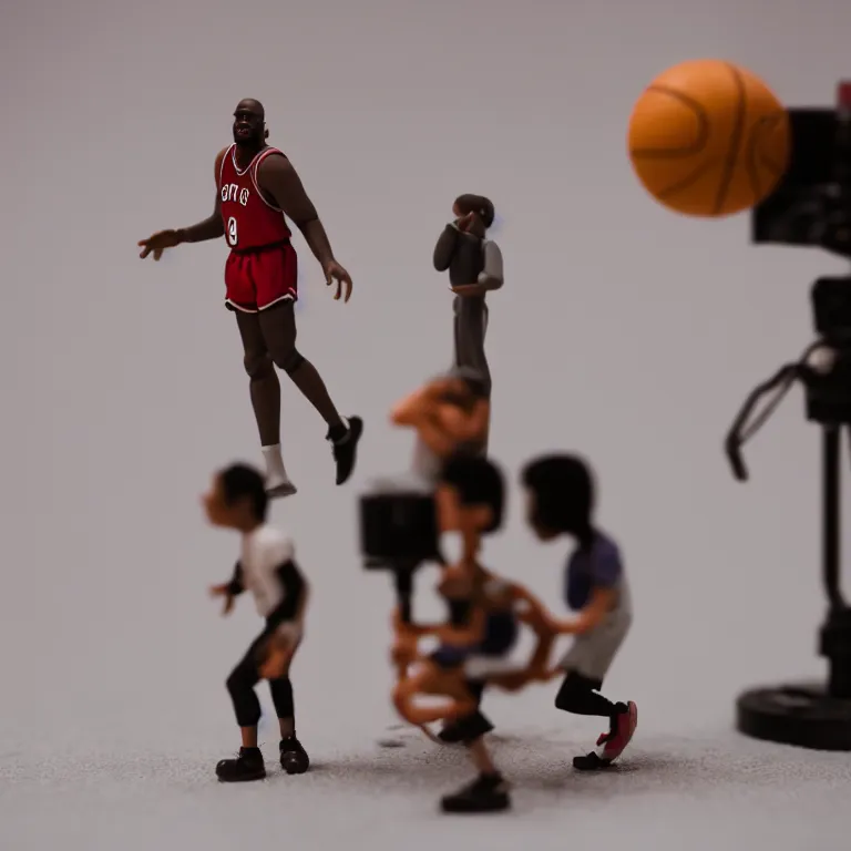 Image similar to a cinematic film still of a claymation stop motion film starring shaq, shallow depth of field, 8 0 mm, f 1. 8