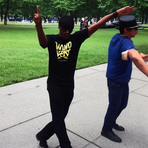 Image similar to mario!!!! doing the dab dance move at vietnam memorial