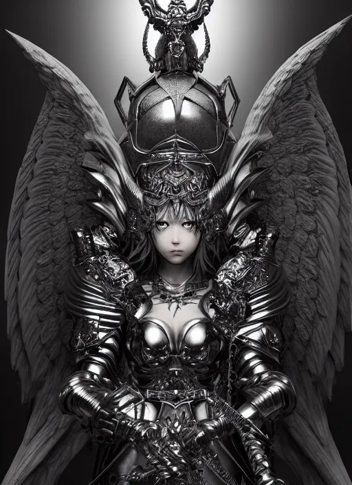 Image similar to complex 3 d render hyper detailed ultra sharp of a beautiful ornate valkyrie angel of death, d & d, medieval dark fantasy, octane render, 8 k, hd, art by takeshi obata & satoshi kon & artgerm & billelis