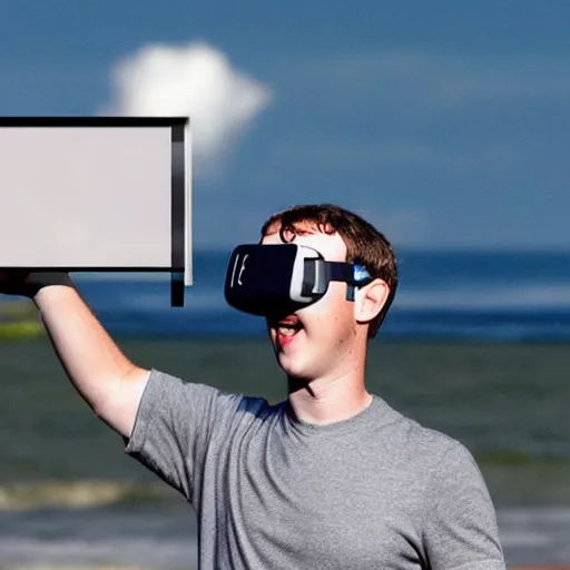 Prompt: cartoon mark zuckerberg wearing a vr headset on the beach