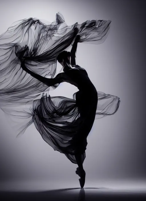 Image similar to a Photorealistic dramatic hyperrealistic render of a glamorous beautiful Female smoke dancer by Ken Brower and Deborah Ory of NYC Dance project,Lois Greenfield,Flowing cloth and smoke,Beautiful dynamic dramatic dark moody lighting,volumetric,shadows,cinematic atmosphere,Octane render,8K