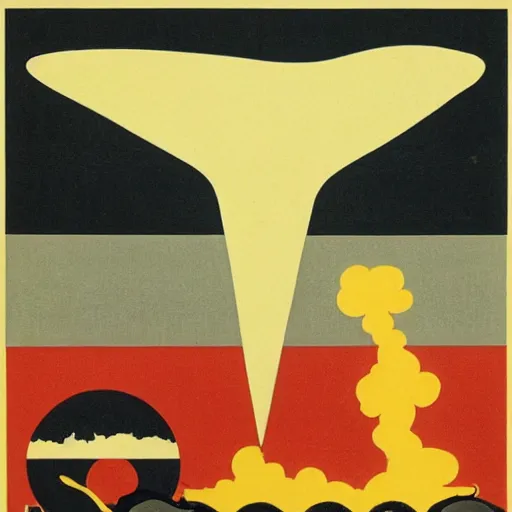 Prompt: A bauhaus poster of a cat watching a mushroom cloud in the distance