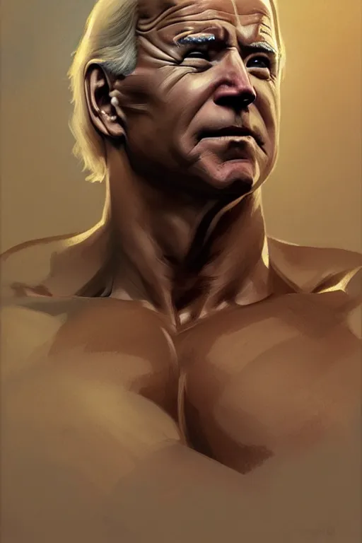 Image similar to President Joe Biden as a Greek god, detailed face, gorgeous, amazing, muscular, fit, very muscular male body, intricate, highly detailed, digital painting, artstation, concept art, sharp focus, illustration, art by greg rutkowski and alphonse mucha