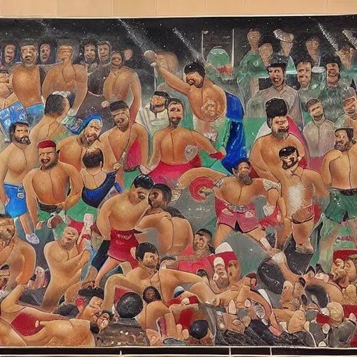 Image similar to persian painting of an MMA match