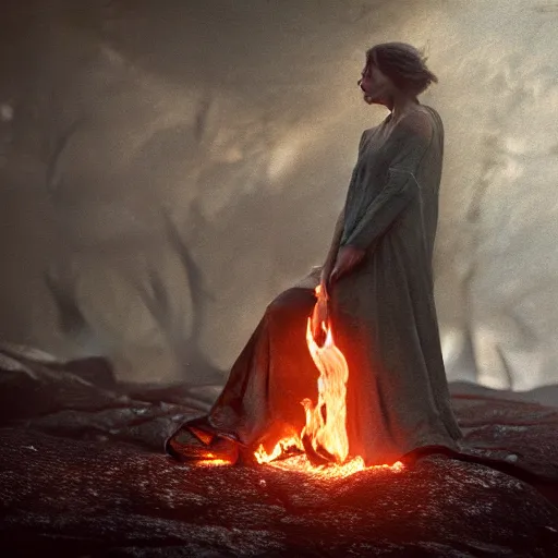 Image similar to the fire in my core heats my heart to the breaking point, twixt horror and despair my lungs catch, but cannot sate. The mind from direction fails, and cannot help but confuse my gait. cinematic movie photograph, cinematic lighting, octane render, by Greg Rutkowski, Gustav Dore, and Edvard Munch.