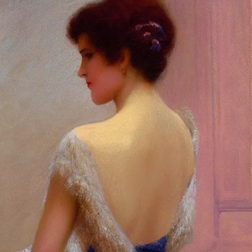 Prompt: a true-to-life portrait of a lady wearing backless sweater, painted by Delphin Enjolras, real-life accurate, photoshoot