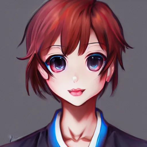 Image similar to Sayori from DDLC by artgerm