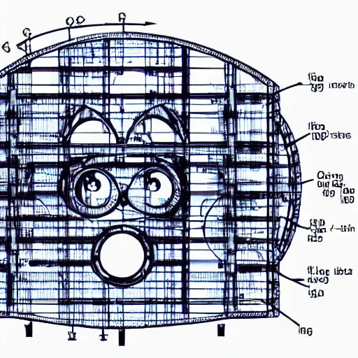 Prompt: cross section blueprint for a furby gears cogwheels