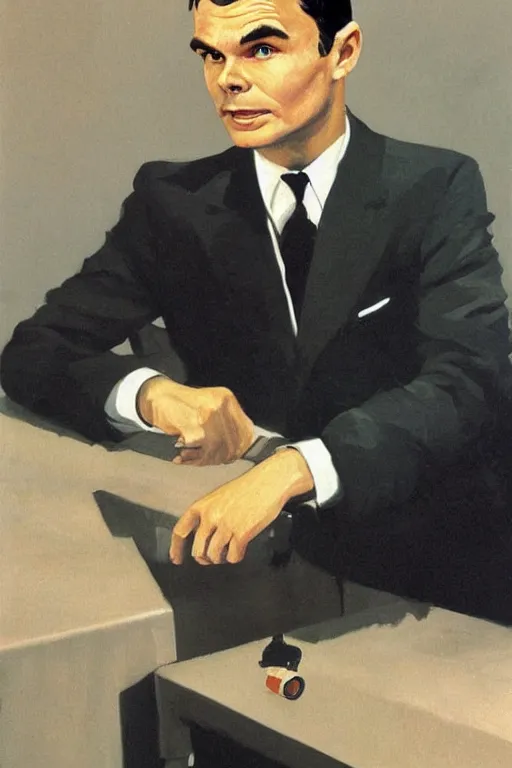 Prompt: portrait of alan turing as james bond, by robert mcginnis