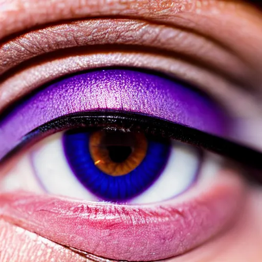 Prompt: close up photo of a beautiful purple eye. No eyeshadow. Portra 400 8k.