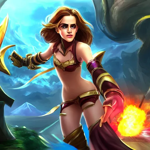 Image similar to Emma Watson as champion in League of Legends . Digital Art. Legendary Skin.