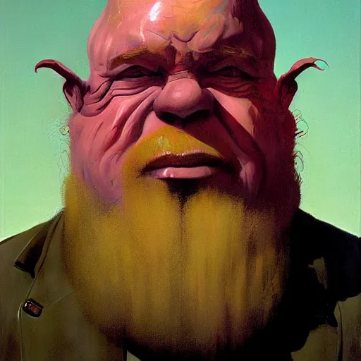 Image similar to Portrait of a dwarf, very coherent, painted by Francis Bacon and Edward Hopper, Wayne Barlowe, painted by James Gilleard, surrealism, airbrush, art by JamesJean