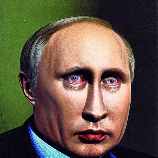 Image similar to Portrait by H.R.Giger of Igor Vladimir Putin who became a degenerate horror Abomination, photo-realistic, color image, 2K, highly detailed