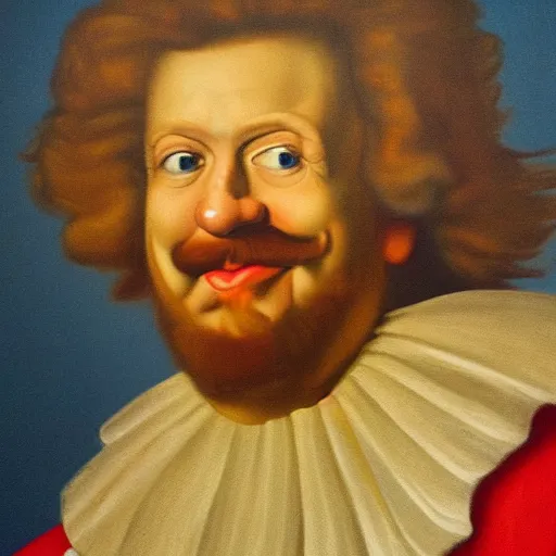 Prompt: oil painting of 1 7 th century king ronald mcdonald with shifty eyes