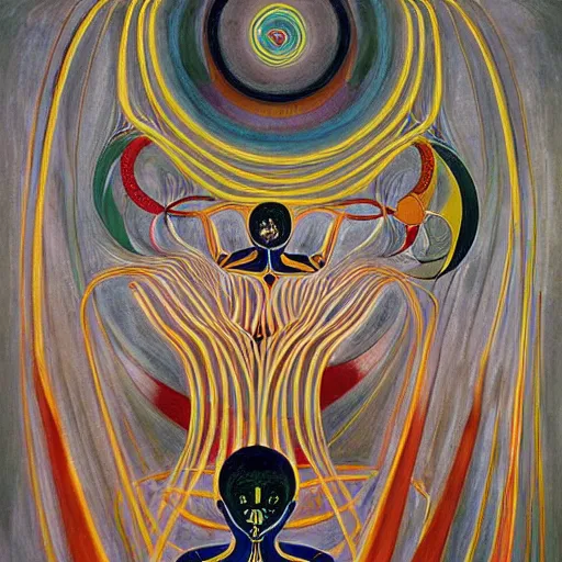 Prompt: interdimensional machine elves, painted by alex grey and hilma af klint and andrew wyeth