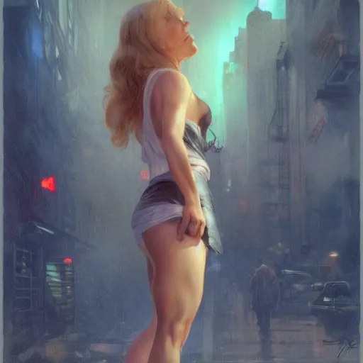 Prompt: young christina applegate, hyperrealistic full figure, bladerunner street alley, art of elysium by frank frazetta and by jeremy mann and by alphonse mucha, fantasy art, photo realistic, dynamic lighting, artstation, full figure poster, volumetric lighting, very detailed face, 4 k, award winning