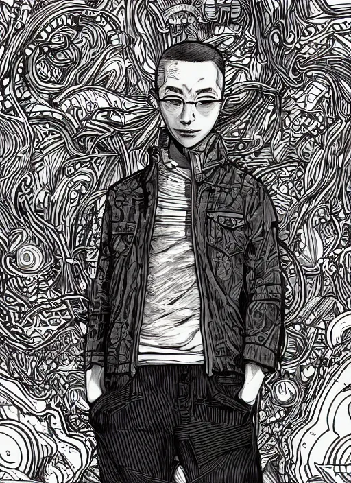 Image similar to portrait of lucas from earthbound, an ultrafine detailed illustration by james jean, intricate linework, bright colors, final fantasy, behance contest winner, vanitas, angular, altermodern, unreal engine 5 highly rendered, global illumination, radiant light, detailed and intricate environment