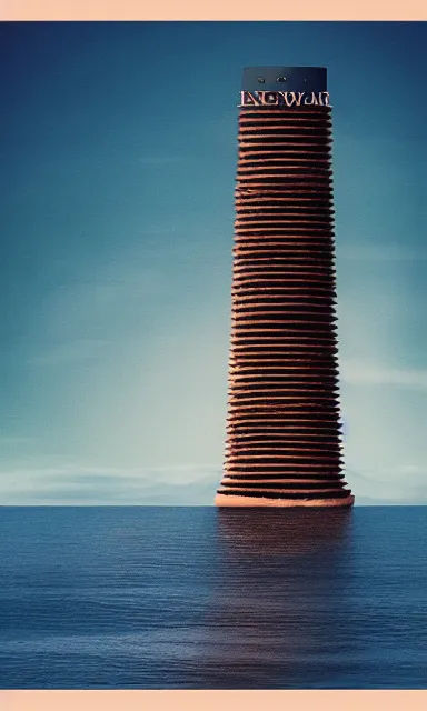 Image similar to lone dark tower in the center of a serene vast ocean, album artwork, album cover,