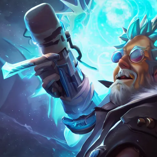 Image similar to League of Legends splashart of Rick Sanchez, 8k, sci-fi