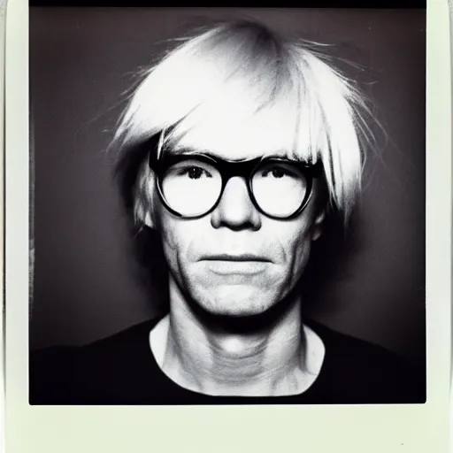 Image similar to Mugshot Portrait of Andy Warhol, taken in the 1970s, photo taken on a 1970s polaroid camera, grainy, real life, hyperrealistic, ultra realistic, realistic, highly detailed, epic, HD quality, 8k resolution, body and headshot, film still, front facing, front view, headshot and bodyshot, detailed face, very detailed face