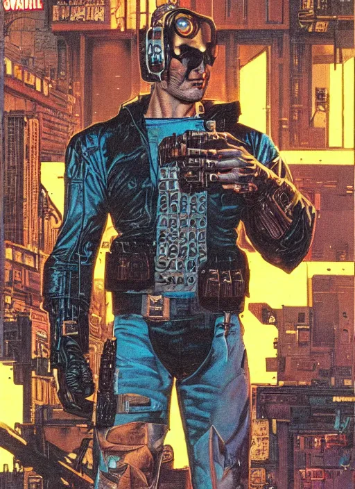 Image similar to cyberpunk the punisher. portrait by clyde caldwell and jean giraud and will eisner and gil elvgren