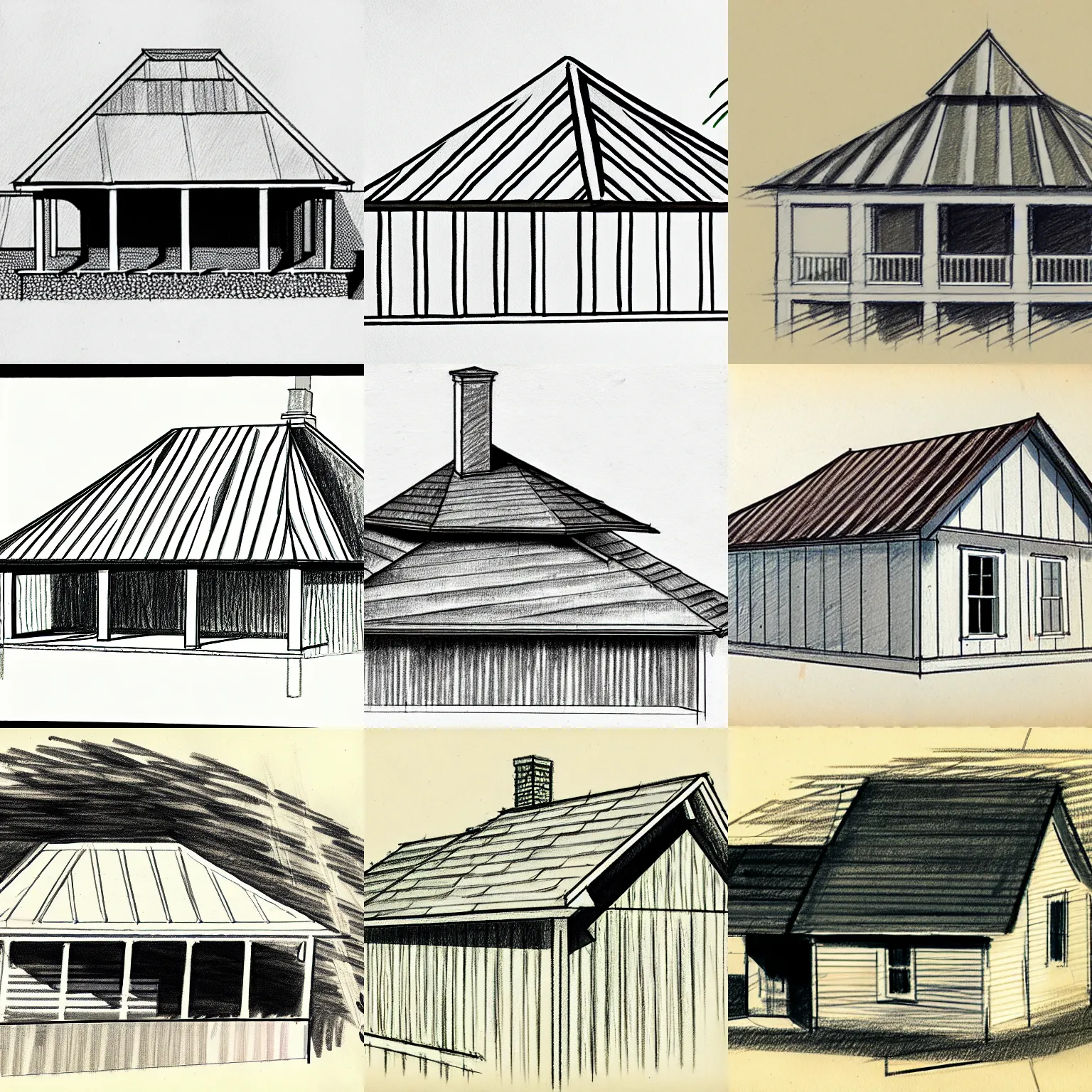 Prompt: a sketch of a [ gambrel roof ]