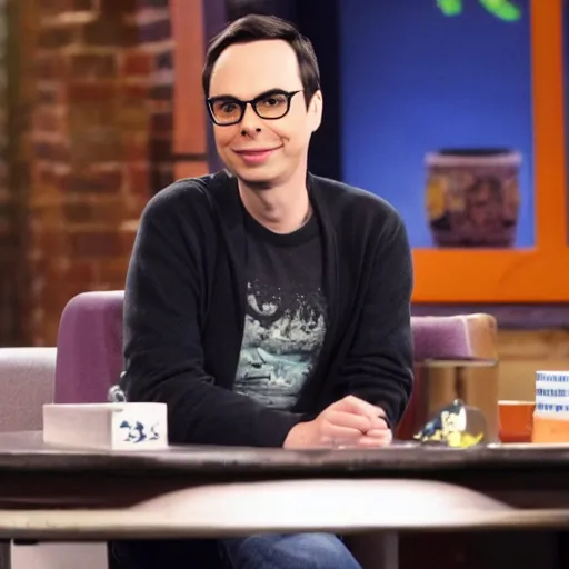 Image similar to jim parsons pretending to be larry king