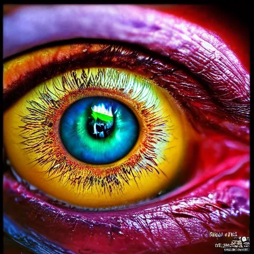 Image similar to an award winning photo of an amazing beautiful world in an eye, very detailed and colorful