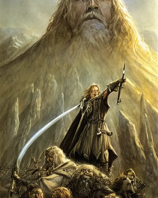 Prompt: the beautiful, award winning professional cover art by john howe for the 3 6 th edition of lord of the rings