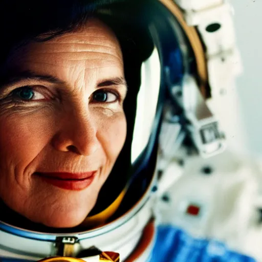 Image similar to closeup portrait of the first woman on the moon, astronaut, by Steve McCurry and David Lazar, natural light, detailed face, CANON Eos C300, ƒ1.8, 35mm, 8K, medium-format print