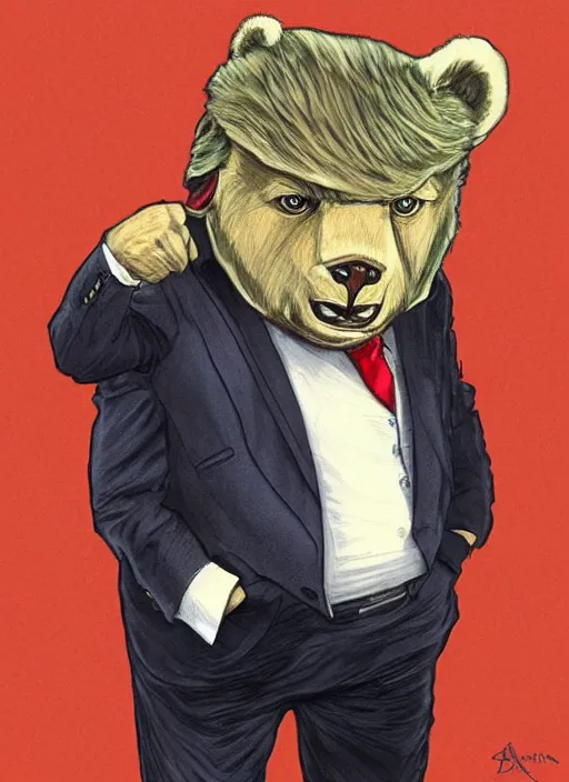 Image similar to donald trump in a bear fursona suit, by artgerm, by mucha, by greg rutkowski