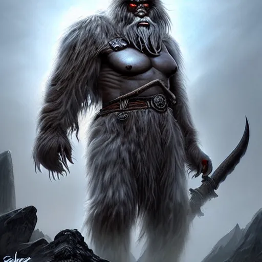 Image similar to d & d concept art matte painting yeti warrior in the style of stefan kostic, realistic, sharp focus, 8 k high definition, insanely detailed, intricate, mysterious, art by stanley lau and artgerm and luis royo