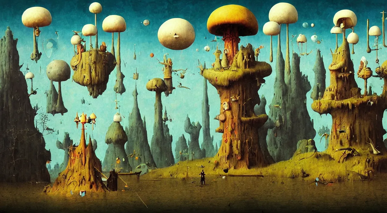 Image similar to single flooded simple!! toadstool tower anatomy, very coherent and colorful high contrast masterpiece by norman rockwell franz sedlacek hieronymus bosch dean ellis simon stalenhag rene magritte gediminas pranckevicius, dark shadows, sunny day, hard lighting