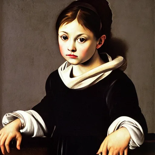 Prompt: portrait of a girl, painted in high resolution, caravaggio