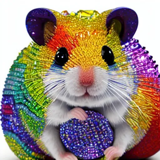 Prompt: rainbow hamster made out of gems, crystals, 8k, hd, vibrant