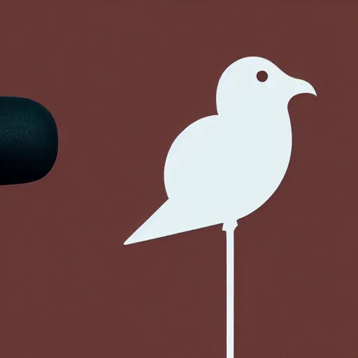 Image similar to a minimal logo of a seagull bird wearing headphones and talking to a microphone at a podcast