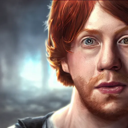 Image similar to An epic fantasy comic book style portrait painting of Rupert Grint, unreal 5, DAZ, hyperrealistic, octane render, cosplay, RPG portrait, dynamic lighting