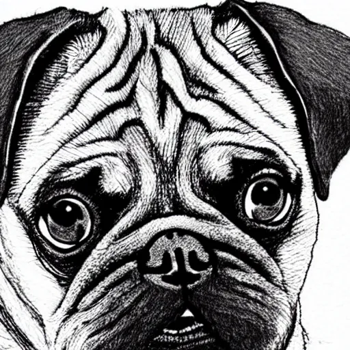 Image similar to simple cute pug pen and ink illustration