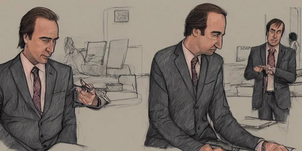 Image similar to a detailed sketch of saul goodman on holiday in korea