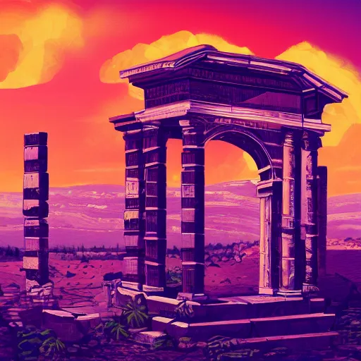 Image similar to ancient roman structure, epic retrowave art, trending on art station