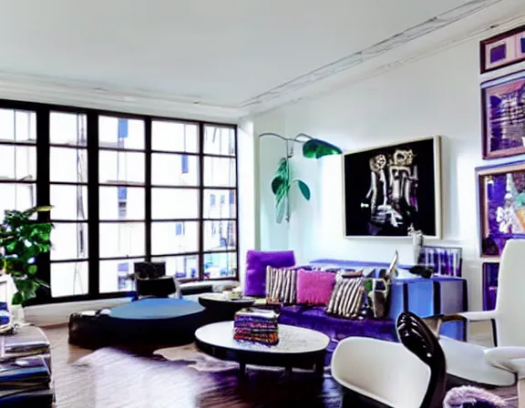 Image similar to apartment designed by nate berkus, vaporwave colors