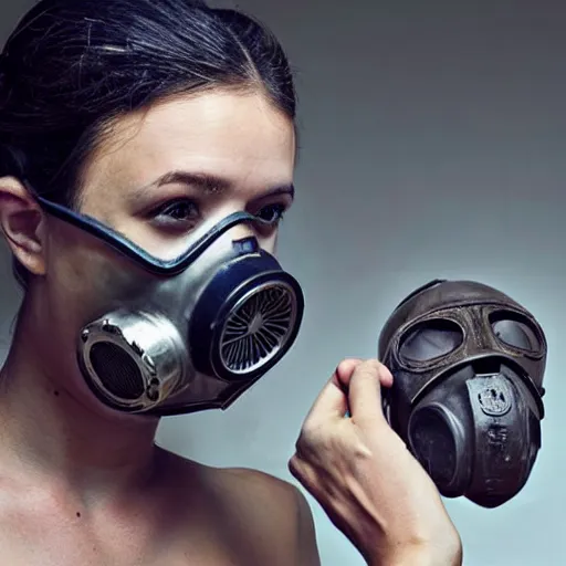 Prompt: a hyper realistic photoshoot of a gas mask with a human skull wearing the mask